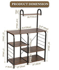 Hella Sturdy Five Tier Industrial Wooden Baker Rack Heavy Utility Storage Shelf dimensions showing size and detailed measurements.