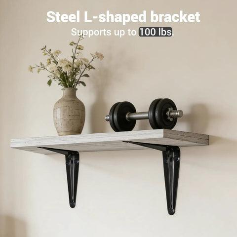 Beefy Heavy Duty Metal Floating Shelf Brackets 5x6 Inch Black L Shaped Wall Mount Supports for desk office and kitchen use