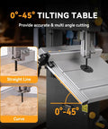12-Inch Band Saw With Stand, Beefy 7 Amp Two-Speed Benchtop For Woodworking And Metal Cutting, table tilted for varied cuts