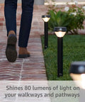 Slick Solar Pathlight Featuring Motion Activated 80 Lumen Bright Led Bulbs in a black fixture illuminating a garden walkway.
