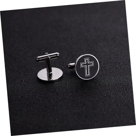 Cross Cufflinks For Men Titanium Steel Black Cross Design Decorative Shirt Buttons For Business And Formal Shirts 1 Pair Sharp Look