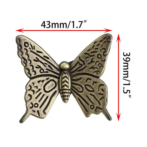Pack Of 5 Vintage Butterfly Cabinet Door Knobs In Antique Bronze Finish With Retro Charm Decorative Drawer Pulls And Handles For Dresser Cabinet Closet Or Wardrobe A Glam Accent For Home Decor, showing detailed butterfly design with size measurements.