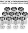 Set of 12 3/8 inch JIC female hydraulic fittings, chrome steel, swivel crimp connectors