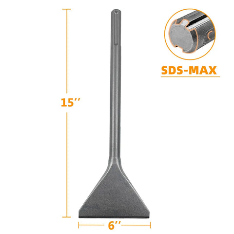 6 Inch Wide Tile And Thinset Scaling Chisel For SDS Max Rotary Hammers, 6x15 Inch Scraper Removal Bit with SDS-Max compatibility