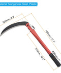 17 Inch Folding Harvest Sickle With Manganese Steel Blade And Plastic Coating Workhorse Weed Remover, dimensions shown