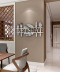 Lets Eat Wall Decor Sign In Silver Acrylic Mirror Letters For Kitchen Or Dining Room Reflective Wall Decal With Knife Spoon Fork Motif