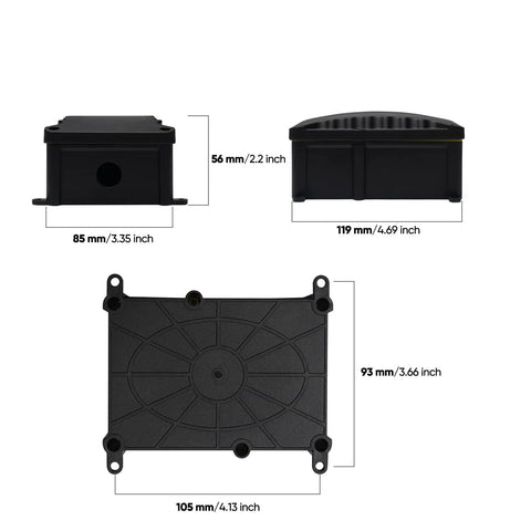 IP67 Outdoor Waterproof Junction Box With 1 In 2 Out Cable Glands Enclosure showing dimensions and rugged design