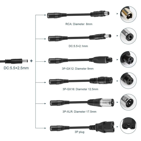 42V 2A Electric Scooter Charger Universal Replacement With 7 Plugs, 100-240V Input, 36V 10S Lithium Ion Battery Compatible