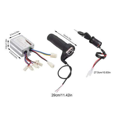 36V 500W Motor Controller With Throttle Grip For Electric Scooters, Tricycles, And Bikes, DC Speed Control Box Kit dimensions