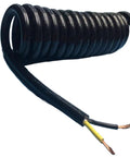 Heavy Duty Coiled Extension Cord With Rock Solid Double Core Flexible Spiral Design Stretching Up To Sixty Feet, black coiled cable.