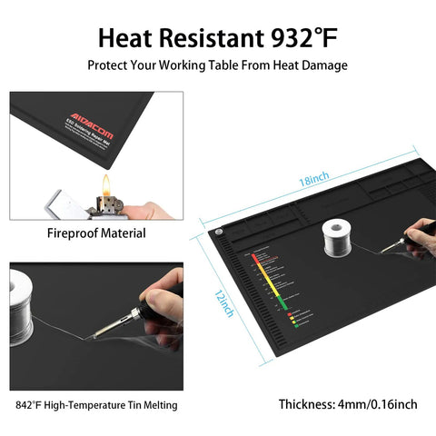 18x12 Inch ESD Silicone Soldering Mat Anti Static Repair Work Surface Kit with close-up of heat resistance details.