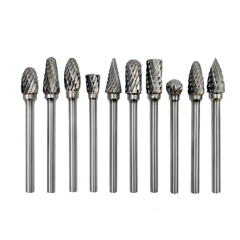 Rotary Burr Set 10 Piece Tungsten Carbide Double Cut Bits For Woodworking Engraving And Carving Grinder Tool Heads