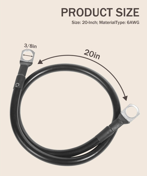 Top Shelf 6 AWG Battery Cable Kit Twenty Inches Of Pure Oxygen Free Copper Wire Paired With Sturdy Three Eighths Terminal Lugs 20-inch black cable