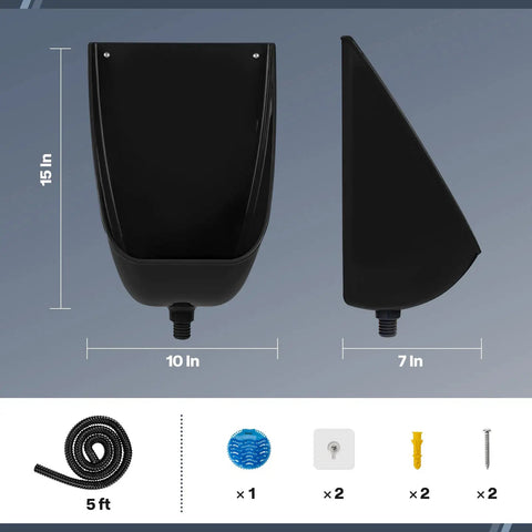 Plastic Urinal For Men Waterless No Splash Indoor Outdoor Use Large Male Urinal With Urine Diverter Black, 15x10 in front and side view