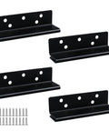Heavy Duty Bed Frame Hardware Double Hook Slot Bed Post Brackets 4 PCS Black Powder Coated Iron, includes screws for installation.