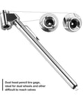 CZC AUTO pencil tire gauge, dual-head, stainless steel stem, chrome finish; side view, 2-pack.