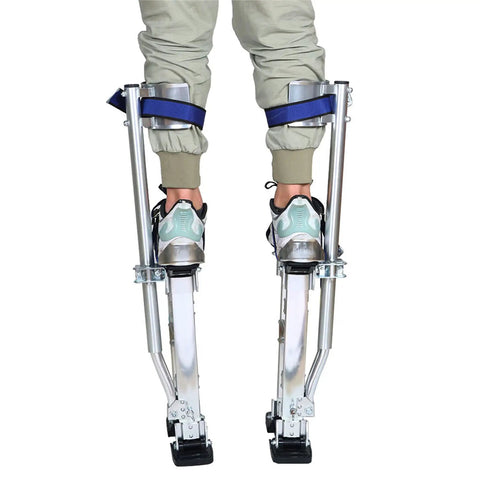 Easy Adjust Drywall Stilts for painting and cleaning, set up in a snap, ultra lightweight aluminum, secure straps, rubber soles.