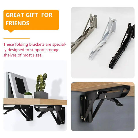 Premium Black Corner Shelving Brackets Wall Mount Storage Heavy Duty Steel Folding Shelf Supports with three bracket designs.