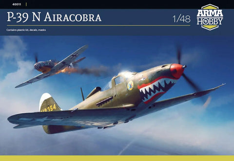 One Forty-Eighth Scale P-39N Airacobra Plastic Model Kit, detailed cockpit, separate doors and rudder, unpainted assembly