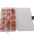 Solid 100 Pcs Copper Washers Assortment Kit With Seven Sizes M4-M14 Flat Sump Plug Oil Drain Seal Gaskets For Auto Plumbing And Mech Jobs in organizer box