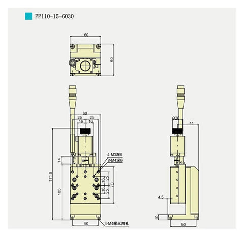 Dead On Precision Motorized Translation Stage Featuring Smooth Electric Rotary Platform detailed technical drawing with dimensions.