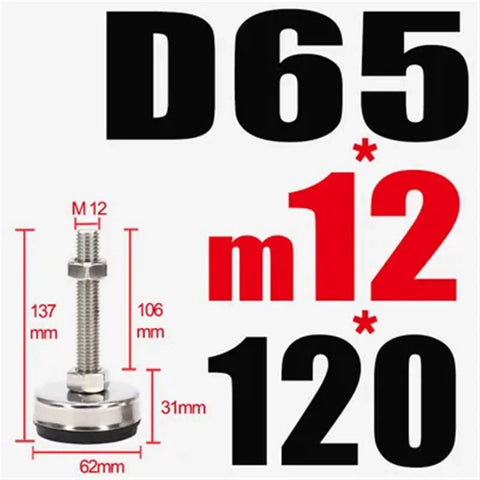 Adjustable Leveling Feet Stainless Steel Rubber Swivel Base Black M8 M14 Thread Sizes Easy Install Furniture Cabinets Machinery Equipment Anti Wobble 2 4 6 10 Pack, M12 D65 120mm