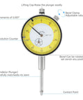 0 to 1 Inch Dial Gauge Indicator with Imperial Scale, showing clear dial face with rotatable bezel and adjustable markers
