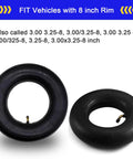 3.00-3.25-8 Replacement Inner Tubes With TR-87 Bent Valve Stem For 8 Inch Rims shown in black rubber 2 pack