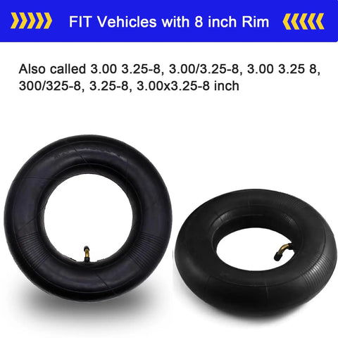3.00-3.25-8 Replacement Inner Tubes With TR-87 Bent Valve Stem For 8 Inch Rims shown in black rubber 2 pack