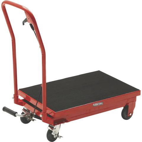Heavy Duty Hydraulic Scissor Table Cart Featuring Foot Pedal Lift And 500 Lb Capacity For Job Site Tasks And No Sweat Material Moving On Smooth Caster Base With Swivel Brake Casters And Durable Steel Deck