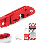 Red Circuit Breaker Lockout Kit for 110-240V Standard Single and Double Toggles, OSHA Compliant Electrical Box Lockout With Lock and Tagout Safety Device.