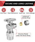 10-Pack One Quarter Turn Angle Shut Off Valves, Three Eighths Inch OD Compression To One Half Inch CPVC Pipe Connection, Chrome Plated Brass, Lead Free, Ideal For Residential And Commercial Bathroom Kitchen Shower Plumbing, leakproof clamp ring, anti-rust, heat resistance