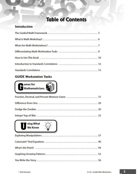 Table of contents for Math Workstations Mastery For Grades 6 Through 8 Hands On No Fluff Strategies To Bring Guided Math Into Action.