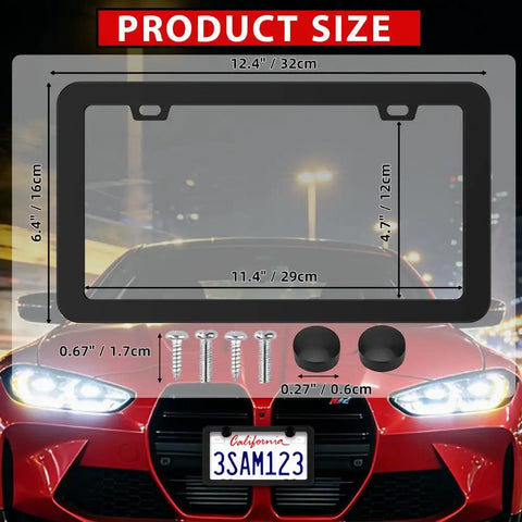 Built Tough Black Matte License Plate Frame Set With Rust Proof Aluminum Alloy Construction Gloss Finish with screws