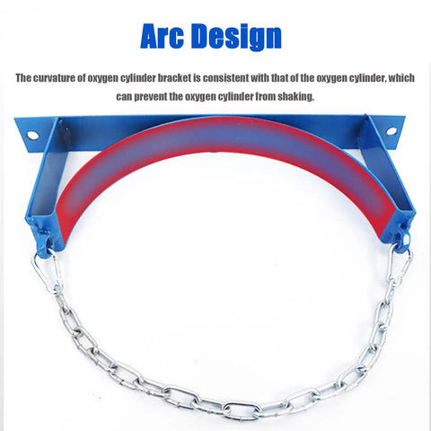 Heavy Duty Commercial Steel Gas Cylinder Wall Mount Bracket shows arc design for secure oxygen cylinder holding.