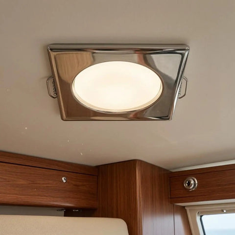 predolo Square LED Recessed Light Dimmable Indoor Lighting Spring Clip, 5W installed in ceiling with warm white illumination.
