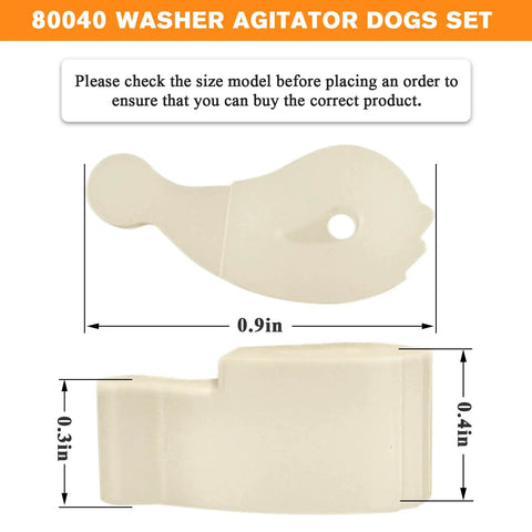 80040 Washer Agitator Dogs Kit 16 Pack Replacement For Whirlpool Kenmore KitchenAid Washers AP3119063 Built Tough ABS Plastic Compatible With 3366877 285612 285770 387091 Etw4300sq0, beige replacement part shown with 0.9in and 0.4in dimensions