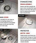 Stainless Steel Undermount Bar Sink With 17 x 17 Inch Single Bowl, 16 Gauge SUS304 Brushed Nickel Finish, Durable Outdoor RV Kitchen Sink, Includes Bottom Rinse Grid And Basket Drain Strainer, Low Noise, Easy Clean, Dent Resistant Design showing drain assembly and protective grid features.