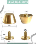 Hella Durable Gold Brass Rivet Studs For Handbags And Purses Heavy Duty Screw Back Feet shown in half inch and detailed measurements.