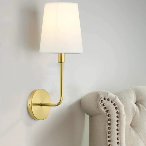 Antique Brass Wall Sconces Set Of 2, Vintage Industrial Lighting With Fabric Shades, Hardwired E26 Sockets, Cozy Farmhouse Glow For Bedroom