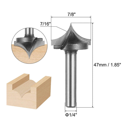 Two Pack Point Cutting Roundover Router Bit Seven Sixteen Inch Radius Quarter Inch Cutting Diameter Seven Eighth Inch Shank Forty Six Millimeter Length Two Flute CNC Woodworking Bit For 2D And 3D Carving Engraving