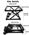 Wortat Electric Scissor Lift Table With Wireless Remote For Heavy Duty DIY Raising Loads, Adjustable height and size dimensions shown.
