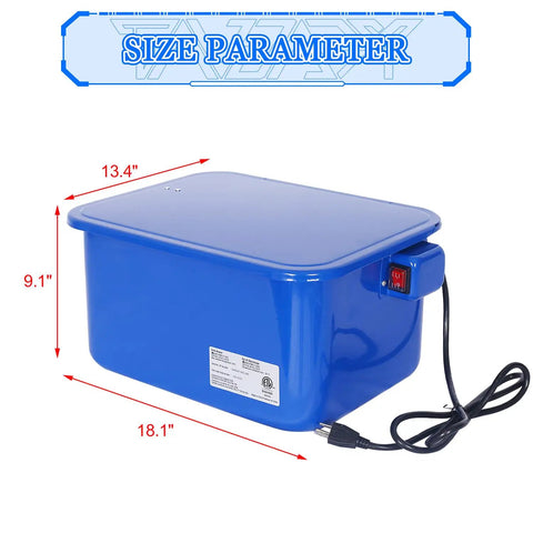 Heavy Duty Workhorse Portable Parts Washer With 110V Motor Pump And 3.5 Gallon Stainless Steel Tank dimensions with blue design