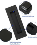 Recessed Finger Flush Pulls For Cabinets And Doors - 4.72 Inch Black Stainless Steel Brushed Rectangular Door Pull Hardware close-up