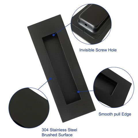 Recessed Finger Flush Pulls For Cabinets And Doors - 4.72 Inch Black Stainless Steel Brushed Rectangular Door Pull Hardware close-up