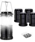 Camping Lantern 4 Pack Battery Powered Flashlight For Power Outages And Outdoor Use with batteries on white background.