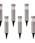 Six Pack Solar Bollard Path Lights Outdoor Stainless Steel Warm White LED Landscape Lighting For Backyard Lawn Patio Waterproof