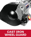 Heavy Duty 8 Inch Bench Grinder Paired With A 2X48 Belt Sander Bragging 1 Hp Power Runs On Dual 115 Or 230 Volts Tool cast iron wheel guard detail.