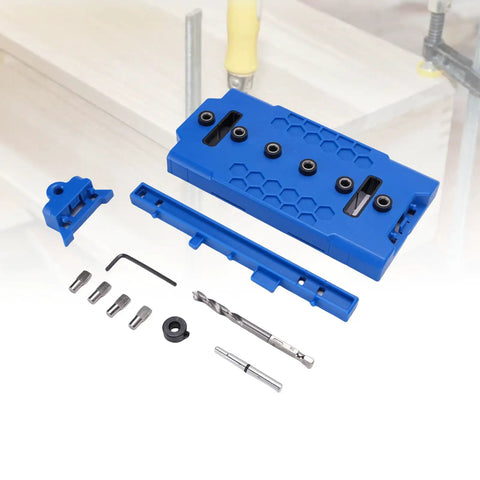 Pro Grade Shelf Pin Jig Template Crafted From Tough ABS Plastic For Dead Nuts Accurate 32 Millimeter Cabinet Hole Spacing With Heavy Duty Clamps and included drill bits.