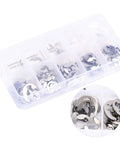 Heavy Duty Stainless Steel Snap Ring Set Kit 120 Pieces With 10 Sizes M1.5 To M10 in storage box for mechanical projects.
